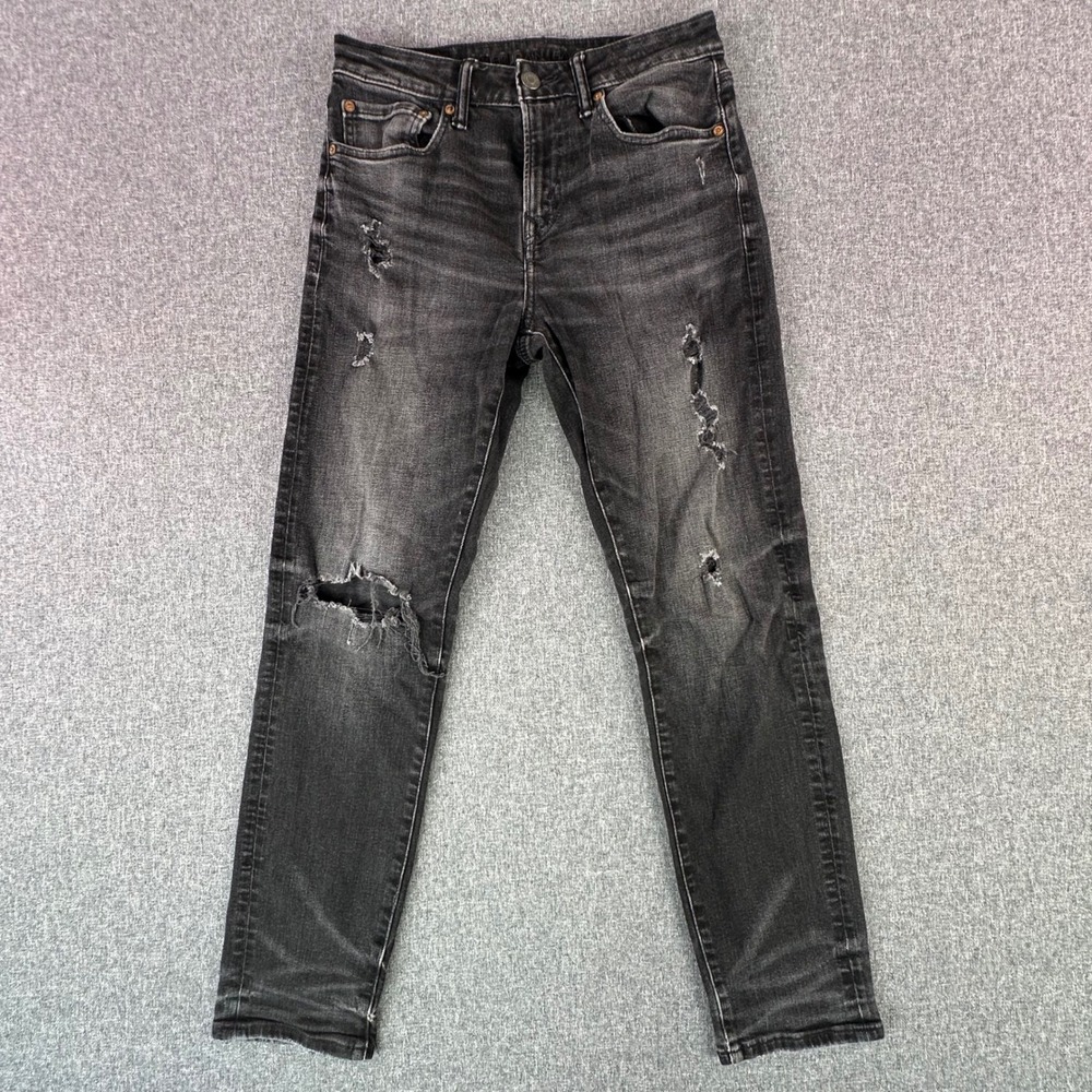 American Eagle Jeans Mens 28x30 AirFlex+ Skinny Black Distressed Ripped